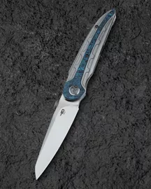 Bestech Prydwen Dark Grey Titanium/Blue Marbled Carbon Fiber Knife, Bead Blasted/Satin MagnaCut by Kombou (BT2409C)