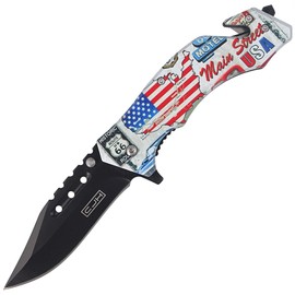 CJH Herbertz Solingen Rescue Knife motiv US Route 66, Black Blade (44004)