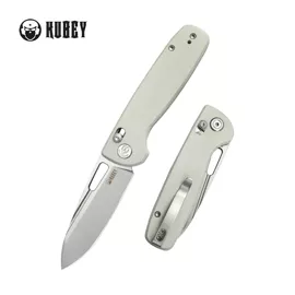 Kubey Bluff Knife White G10, Sandblasted 14C28N by Garet Caronna (KU248C)