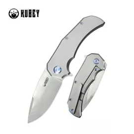 Kubey Knife Bravo One Drop Point Grey Titanium, Satin M390 by Mikkel Willumsen (KB367A)