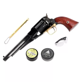 Pietta 1858 Remington New Model Army Steel .44revolver set: Round Balls, Safety Glasses, Percussion Caps, Capper