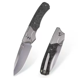 Remette WD107 Knife Gray Titanium/Carbon Fiber, Hand Grinding Pearlescent M390