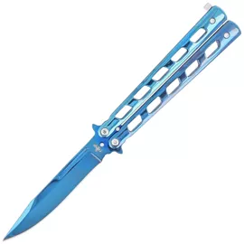 Third Decor Habitat Balisong Blue Titanium Stainless Steel, Blue Titanium Butterfly Knife (10967A)