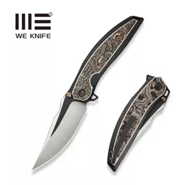 We Knife Quinseris Black Titanium/Copper Foil Carbon, Hand Polished Satin/Black Stonewashed M390 (WE23093-1)