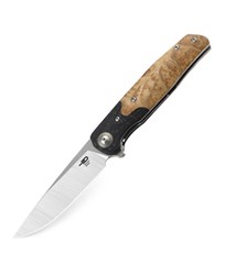 Bestech Ascot Black Carbon Fiber/G10 Lightburl Wood, Satin 14C28N Knife (BG19D)