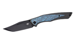 Bestech Togatta Black Titanium/Black-Blue Carbon Fiber Knife, Black Stonewashed M390 by Koens Craft (BT2102H)