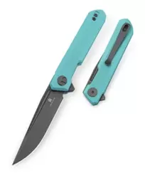 Bestechman Mini Dundee DD Light Blue G10 Knife, Grey PVD D2 by Ostap Hel (BMK08E)