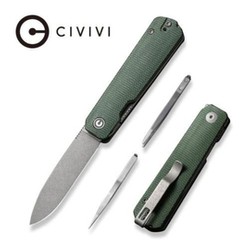 Civivi Knife Sendy Green Canvas Micarta, Gray Stonewashed Nitro-V by Ben Petersen (C21004A-1)