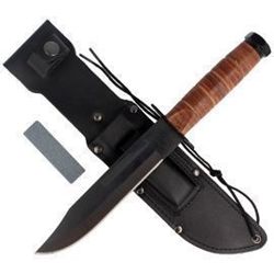 Herbertz CJH Knife Ka-Bar Style Brown Leather, Black S45C (101018)