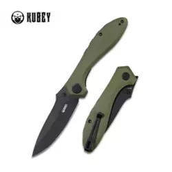 Kubey Ruckus Knife OD Green G10, Dark Stonewashed AUS-10 by Sherif Manganas (KU314G)