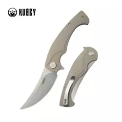 Kubey Scimitar Knife Tan G10, Beadblasted 14C28N (KU173M)