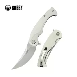 Kubey Scimitar Knife White G10, Beadblasted 14C28N (KU173I)