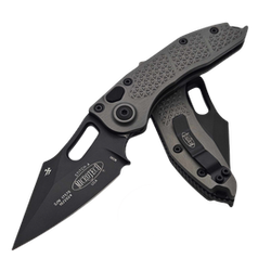 Microtech Stitch-A S/E Natural Clear Aluminum, Black M390MK Automatic Knife by Borka Blades and Tony Marfione (169-1NC)