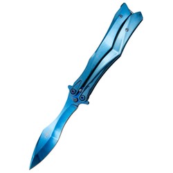 Nóż motylkowy Third Decor Habitat Balisong Blue Titanium Stainless Steel, Blue Titanium 420 Butterfly Knife (K2818A)