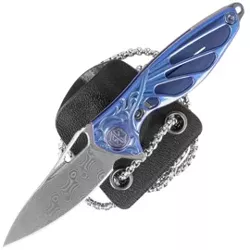 RikeKnife Mini Hummingbird Blue Titanium, Rose Damascus by Richard Wu (RK-MINI-BL)