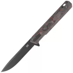 Tekto F2 Bravo Knife Black/Red Forged Ember Carbon, Black HW/Clip, Black D2