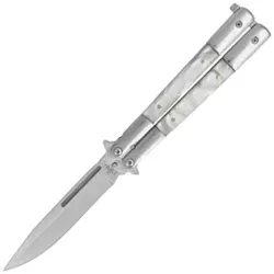 Third Decor Habitat Balisong Pearl/Stainless Steel, Satin 420 Butterfly Knife (K2097)