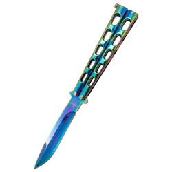 Third Decor Habitat Balisong Shiny Rainbow Stainless Steel, Shiny Rainbow 420 Butterfly Knife (K2919W)