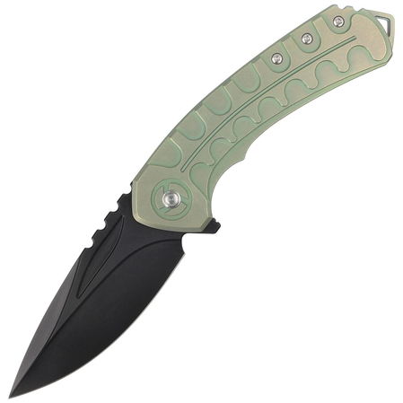 Bestech Buwaya Retro Green Titanium, Black Stonewashed M390 by Kombou Knife (BT2203D)