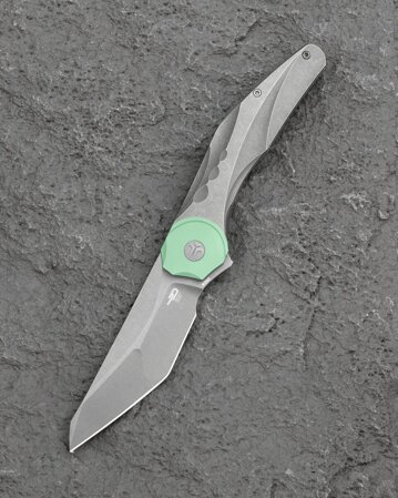 Bestech Excentric Knife Grey Titanium, Dark Bead Blasted/Stonewashed M390 by Kombou (BT2412C)