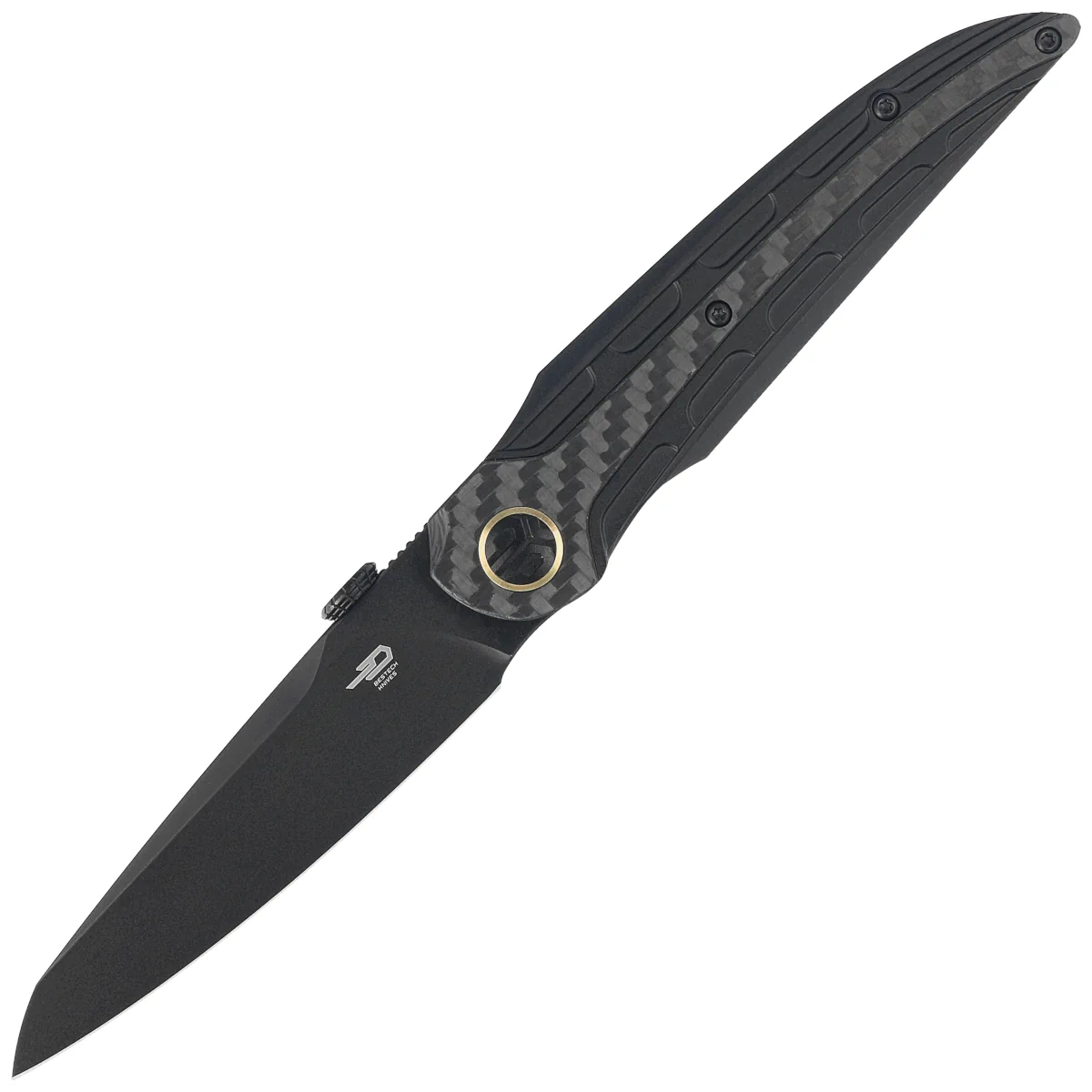 Bestech Prydwen Black Titanium/Regular Carbon Fiber Knife, Black PVD MagnaCut by Kombou (BT2409D)