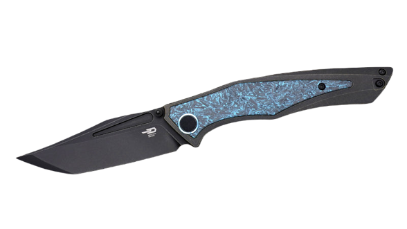 Bestech Togatta Black Titanium/Black-Blue Carbon Fiber Knife, Black Stonewashed M390 by Koens Craft (BT2102H)