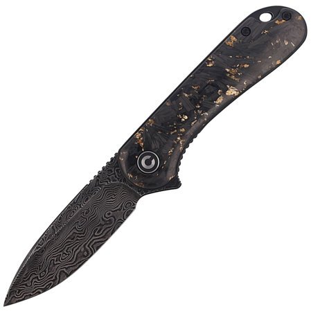 CIVIVI Knife Elementum Flipper Shredded Carbon Fiber / Golden Shred, Black Damascus (C907C-DS1)