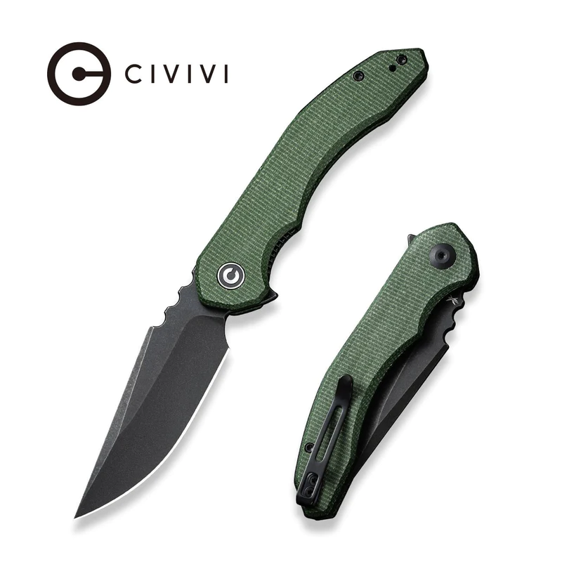 Civivi Knife Bluetick Green Canvas Micarta, Black Stonewashed 14C28N by Bryan Montalvo (C23050-3)