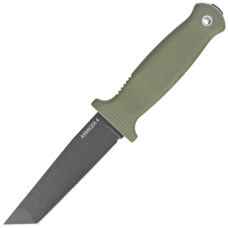 Demko Armiger 4 Tanto OD Green Thermal Plastic Rubber, Black Powder Coated 80CrV2 by Andrew Demko Knife (ARM4-80CrV2-OD-TP)