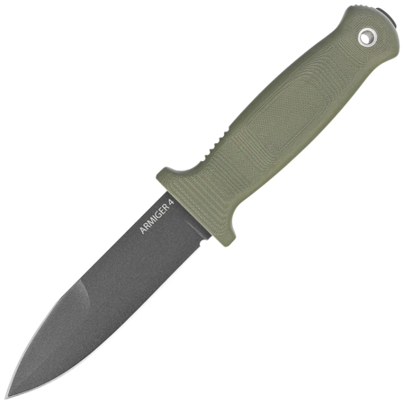 Demko Knife Armiger 4 Spear Point OD Green Thermal Plastic Rubber, Black Powder Coated 80CrV2 by Andrew Demko (ARM4-80CrV2-OD-SPR)