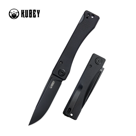 Kubey Akino Knife Black G10, Blackwashed 14C28N by Tiguass (KU2102D)