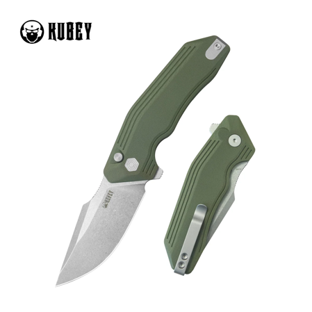 Kubey Basilisk Knife Green G10, Stonewashed 14C28N by Damned Designs (KU391B)