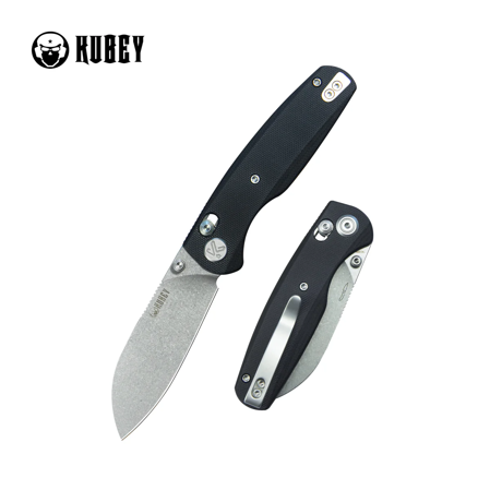 Kubey Breeze Knife Black G10, Stonewashed 14C26N by Caleb Waldman (KU288A)