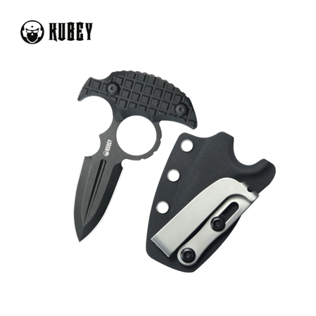 Kubey Cavy Pushdagger Black G10, Blackwashed 14C28N by MUZI Design (KU403B)