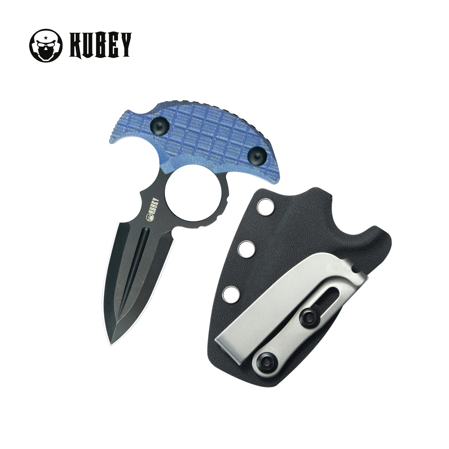 Kubey Cavy Pushdagger Blue Micarta, Blackwashed 14C28N by MUZI Design (KU403C)