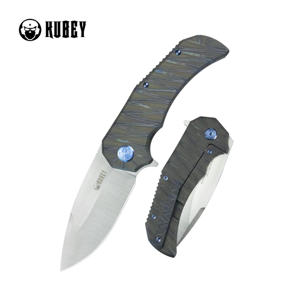 Kubey Knife Bravo One Drop Point Flame Titanium, Satin M390 by Mikkel Willumsen (KB367B)