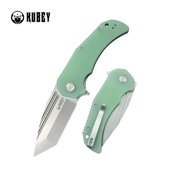 Kubey Knife Bravo One Tanto Jade G10, Bead Blasted AUS-10 by Mikkel Willumsen (KU318D)