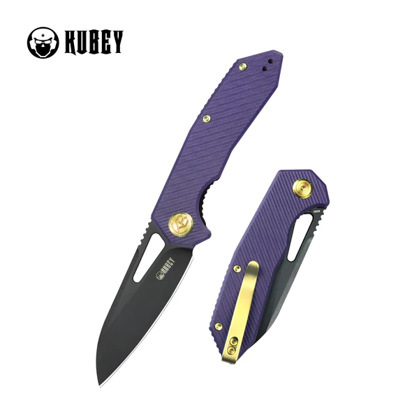 Kubey Knife Vagrant Purple G10, Black Stonewashed M390 by Maksim Tkachuk (KB291W)