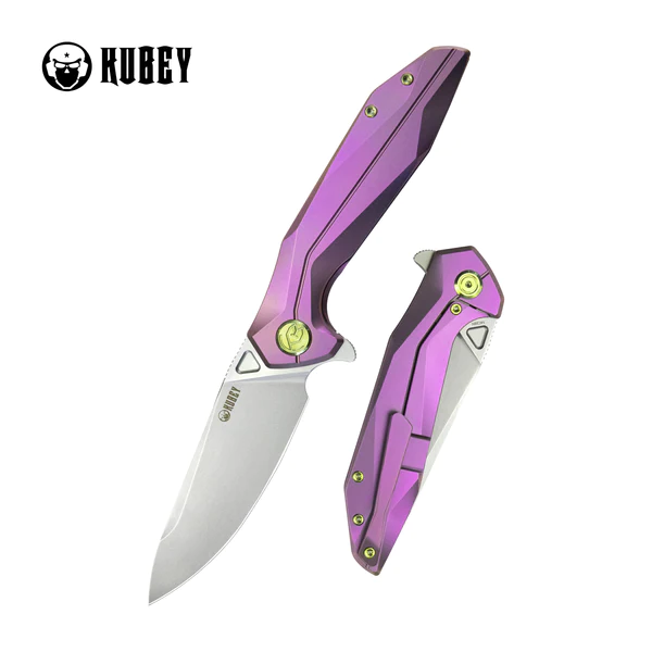 Kubey Nova Frame Lock Knife Purple Titanium, Bead Blasted 14C28N (KB235D)