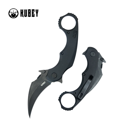 Kubey Rogue Pikal Karambit Knife Black G10, Blackwashed 14C28N by MUZI Design (KU298B)