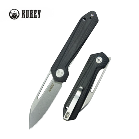 Kubey Royal Knife Black G10, Stonewashed 14C28N by Colin Maisonpierre (KU321P)