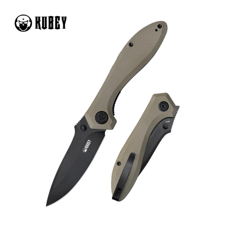 Kubey Ruckus Knife Tan G10, Blackwashed AUS-10 by Sherif Manganas (KU314K)