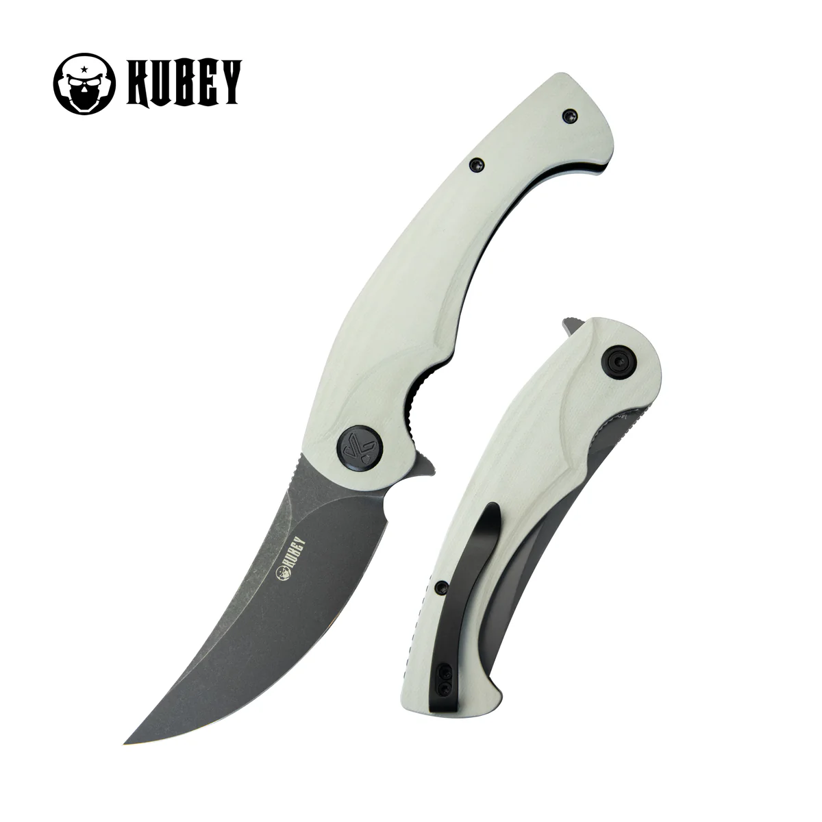 Kubey Scimitar Knife White G10, Blackwashed14C28N (KU173J)