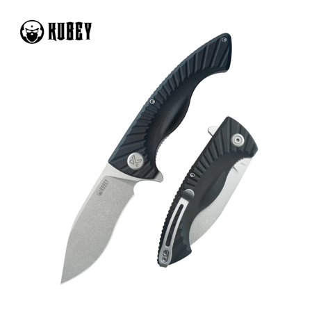 Kubey Timberwolf Knife Black G10, Stonewashed 14C28N (KU208D)