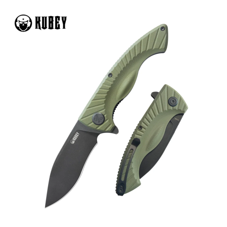 Kubey Timberwolf Knife Green G10, Blackwashed 14C28N (KU208J)