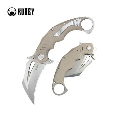 Kubey Wrath Knife Tan G10, Beadblasted 14C26N by MUZI Design (KU261C)