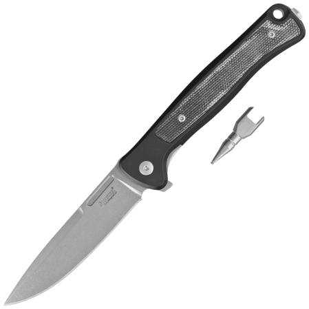 LionSteel Skinny Black Aluminium/ Black Canvas Micarta, Stonewashed MagnaCut by Molletta knife (SK01A BS)