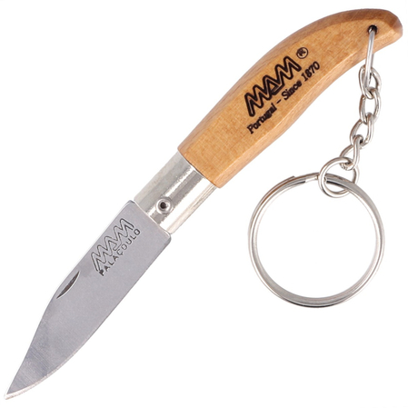 MAM Iberica Mini Keychain Knife, Light Beech Wood, Inox HW, Satin 420 (2000-LW)