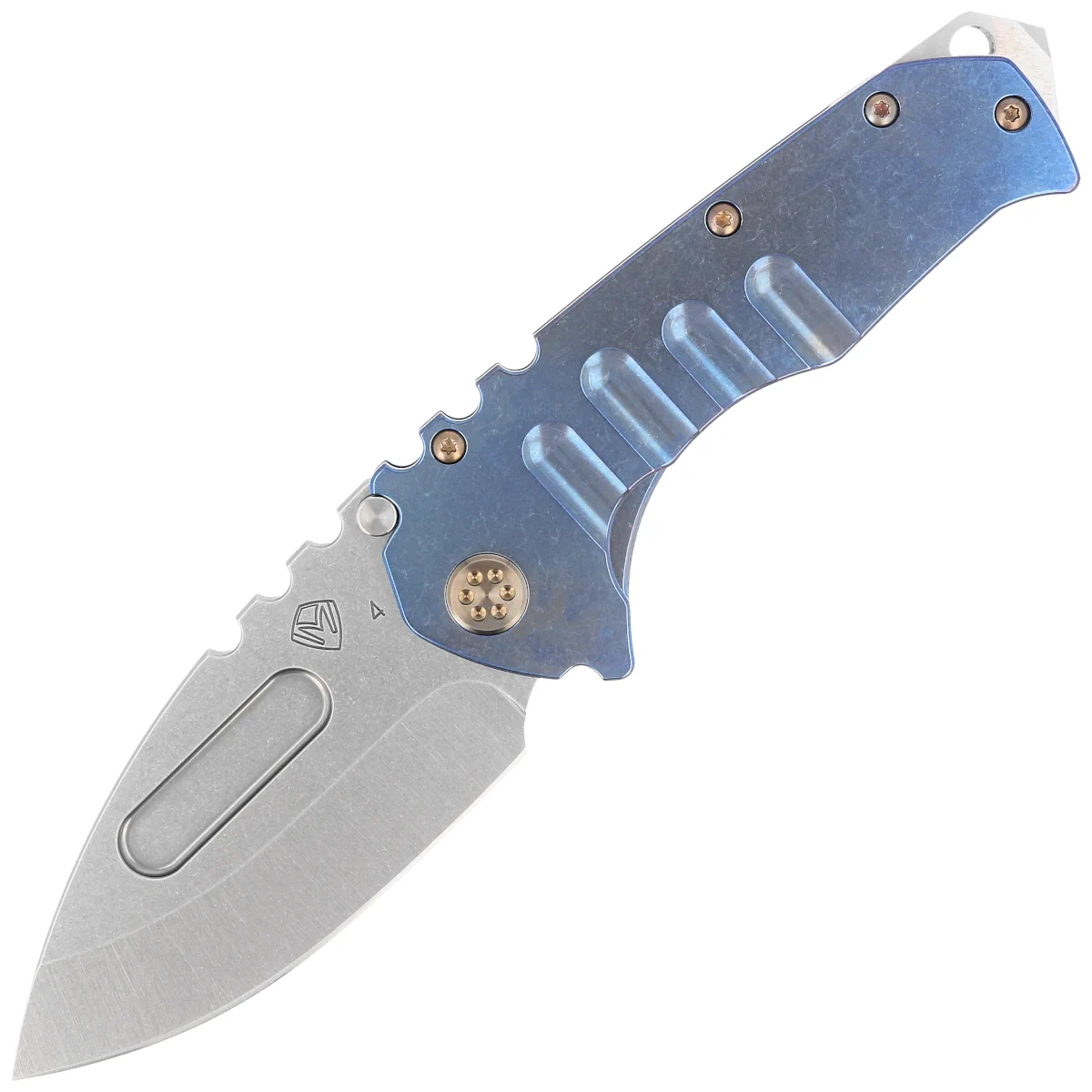 Medford Praetorian T DP Blue Titanium, Bronze HW/Clip, Tumbled S45VN by Greg Medford