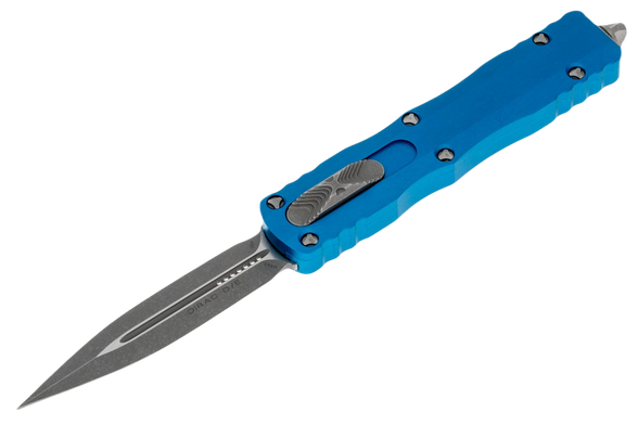 Microtech Dirac D/E Blue Aluminum OTF Knife, Apocalyptic M390 by Tony Marfione (225-10APBL)